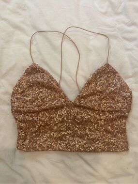 Urban Outfitters Sequin Cami Crop Top - Rose Gold